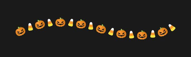 Separator Border illustration line of cute jack o lanterns, candy corn, trick or treat pattern for Halloween day concept of autumn season vector