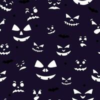 Seamless pattern with glowing in the dark faces of monsters with sinister emotions. Print for the Halloween holiday. Vector graphics.