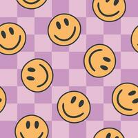 Chessboard pattern. Smiling face pattern. Happy faces. Retro pattern. Groovy background vector