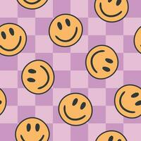 Chessboard pattern. Smiling face pattern. Happy faces. Retro pattern. Groovy background vector