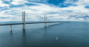 Panoramic aerial close up view of Oresund bridge over the Baltic sea photo