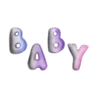 Letters BABY sewn from fabric in gray and lilac. Watercolor illustration, hand drawn. Set of isolated elements png