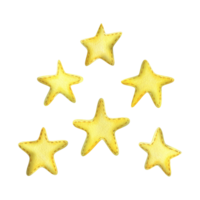 Yellow stars sewn from fabric with thread stitches. Watercolor illustration, hand drawn. Set of isolated objects png