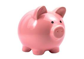 Pink piggy bank isolated on white background. Concept of preserving, saving money photo