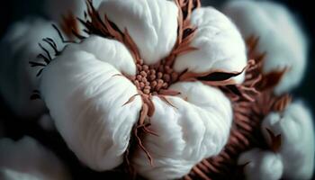 White fluffy cotton flower close up. Delicate light beauty natural organic fiber, raw materials for making fabric. photo