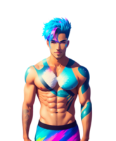 Abstract Blue Paint Splash Fit Muscular Aqua Young Man. Generative AI png