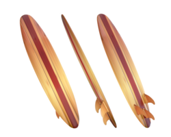 3d interpretazione di legno longboard tavola da surf davanti, lato e indietro Visualizza png