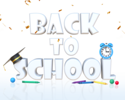 3D Rendering Back To School Text With Graduation Cap And School Icons png