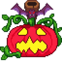 An 8-bit retro-styled pixel-art illustration of a red halloween decoration. png