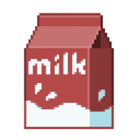 een 8-bits retro-stijl pixel-art illustratie van een rood melk karton. png