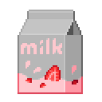 een 8-bits retro-stijl pixel-art illustratie van een wit aardbei melk karton. png
