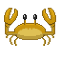 An 8-bit retro-styled pixel-art illustration of a yellow pinching crab. png