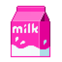 An 8-bit retro-styled pixel-art illustration of a dark pink milk carton. png