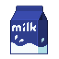 An 8-bit retro-styled pixel-art illustration of dark blue milk carton. png