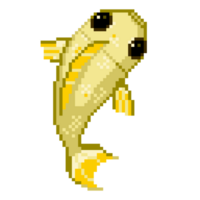 An 8-bit retro-styled pixel-art illustration of an orange fish. png