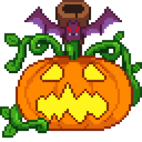 An 8-bit retro-styled pixel-art illustration of a Halloween decoration. png