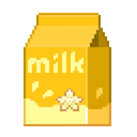 een 8-bits retro-stijl pixel-art illustratie van een oranje vanille melk karton. png
