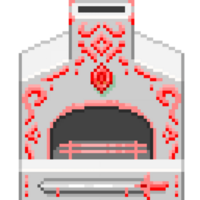 An 8-bit retro-styled pixel-art illustration of a white furnace with ruby engravings. png