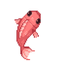 An 8-bit retro-styled pixel-art illustration of a red fish. png