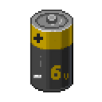 An 8-bit retro-styled pixel-art illustration of an orange 6 volt battery. png