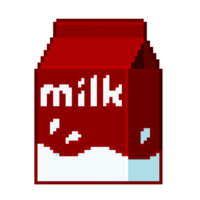 een 8-bits retro-stijl pixel-art illustratie van een donker rood melk karton. png