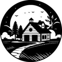 Farmhouse, Black and White Vector illustration