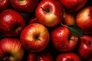 Delicious organic apples in autumn tray market agriculture farm background top view photo