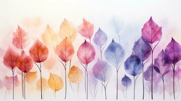 Watercolor pastel background made of fallen autumn leaves photo