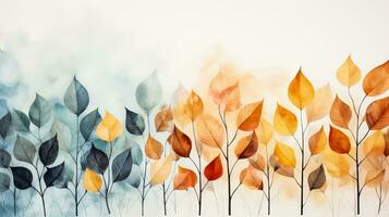 Watercolor pastel background made of fallen autumn leaves photo