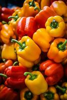 Colorful bell peppers in autumn agricultural market photo