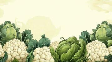 Cauliflower with leaves illustration background with empty space for text photo