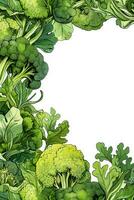 Broccoli with leaves illustration background with empty space for text photo