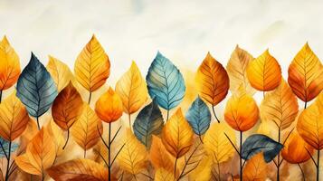 Watercolor colorful background made of fallen autumn leaves photo