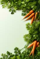 Carrots with leaves illustration background with empty space for text photo