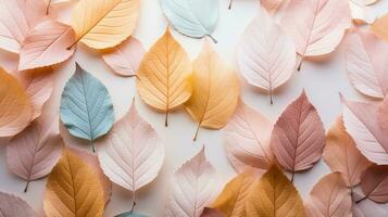 Pastel background made of fallen autumn leaves photo