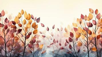 Watercolor pastel background made of fallen autumn leaves photo
