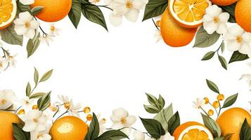 naranjas con flores y hojas ilustración antecedentes con vacío espacio para texto foto