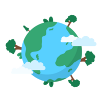 Planet earth globe with grass flat illustration png