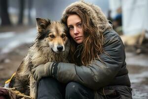 Homeless woman with dog photo