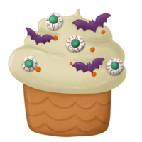 halloween cupcake with bats and eyes png