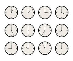 Set of analog clock icon for every hour. 12 hour clock vector illustration