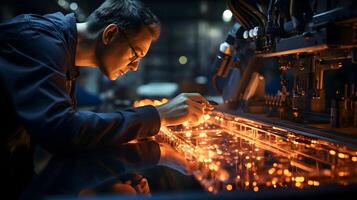 a man working on a machine in a factory. AI Generated photo