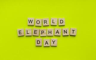agosto 12, mundo elefante día, minimalista bandera con el inscripción en de madera letras foto