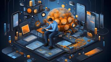 Creating Seamless Mobile Experiences. Isometric Concept of Mobile App Development and Design. photo