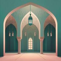 3d mezquita ilustración para eid mubarak. islámico celebracion. ai generado foto