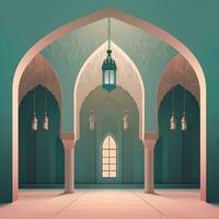 3D Mosque illustration for Eid Mubarak. Islamic Celebration. AI Generated photo