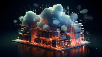 Unleashing the Digital Vault. Cloud Storage and Futuristic Server for Isometric Downloads. photo