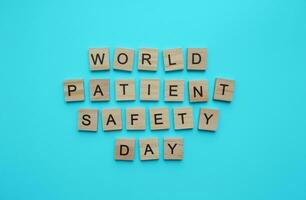 September 17, World patient safety day, minimalistic banner with the inscription in wooden letters photo