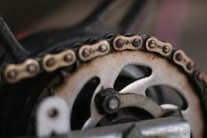 drive chain of a motorcycle close up photo