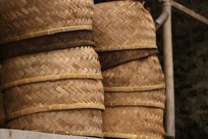 basket made of woven bamboo for vegetables and potatoes photo
